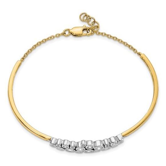 14K Two-Tone Lab Grown Diamond Bangle Bracelet - Picture 2 of 3